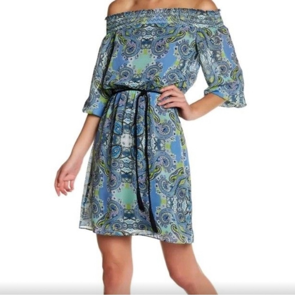 Eliza J Smocked Off-the-Shoulder Paisley Dress size 6